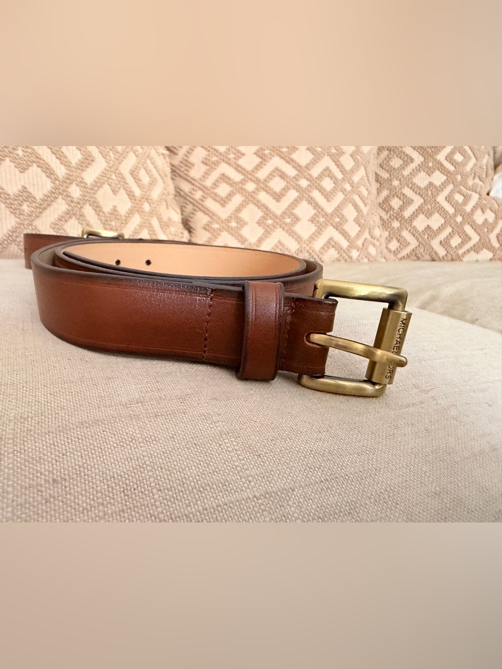 Michael Kors Brown Leather Belt with Brass-Tone Buckle